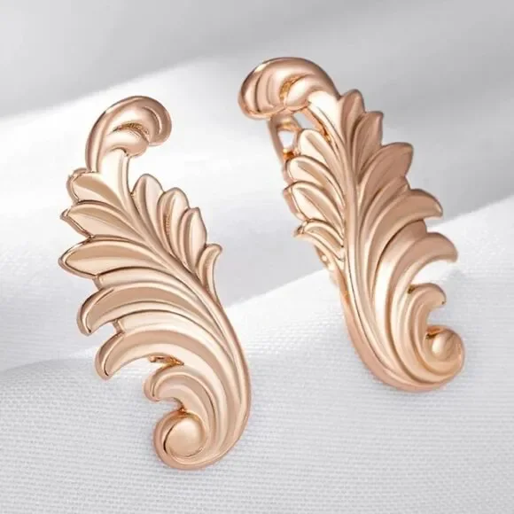 14K Rose Gold Glossy Feather Earrings - Picture 4 of 5